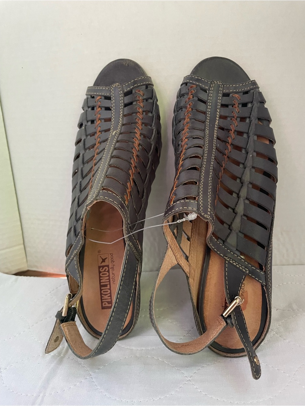 PIKOLINOS Women's Gray Woven Leather Slingback Sandals